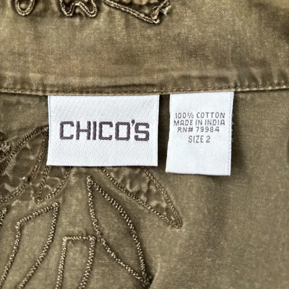 Chicos Womens Forest Fairy Grunge Jacket Size 2 Large Embroidered Lightweight